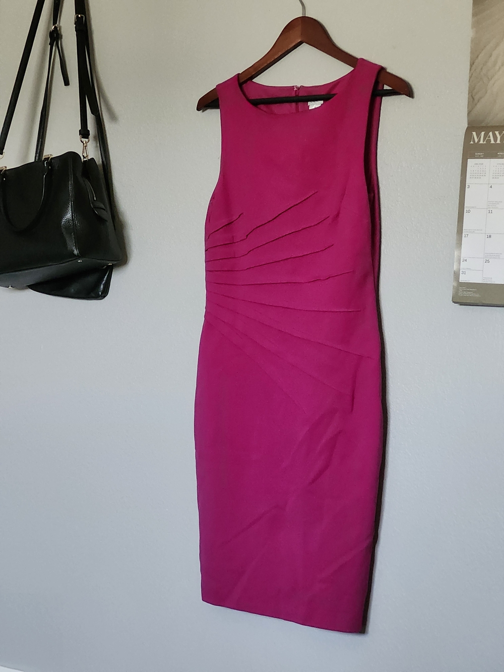 Cache Fuchsia Sleeveless Sheath Midi Dress